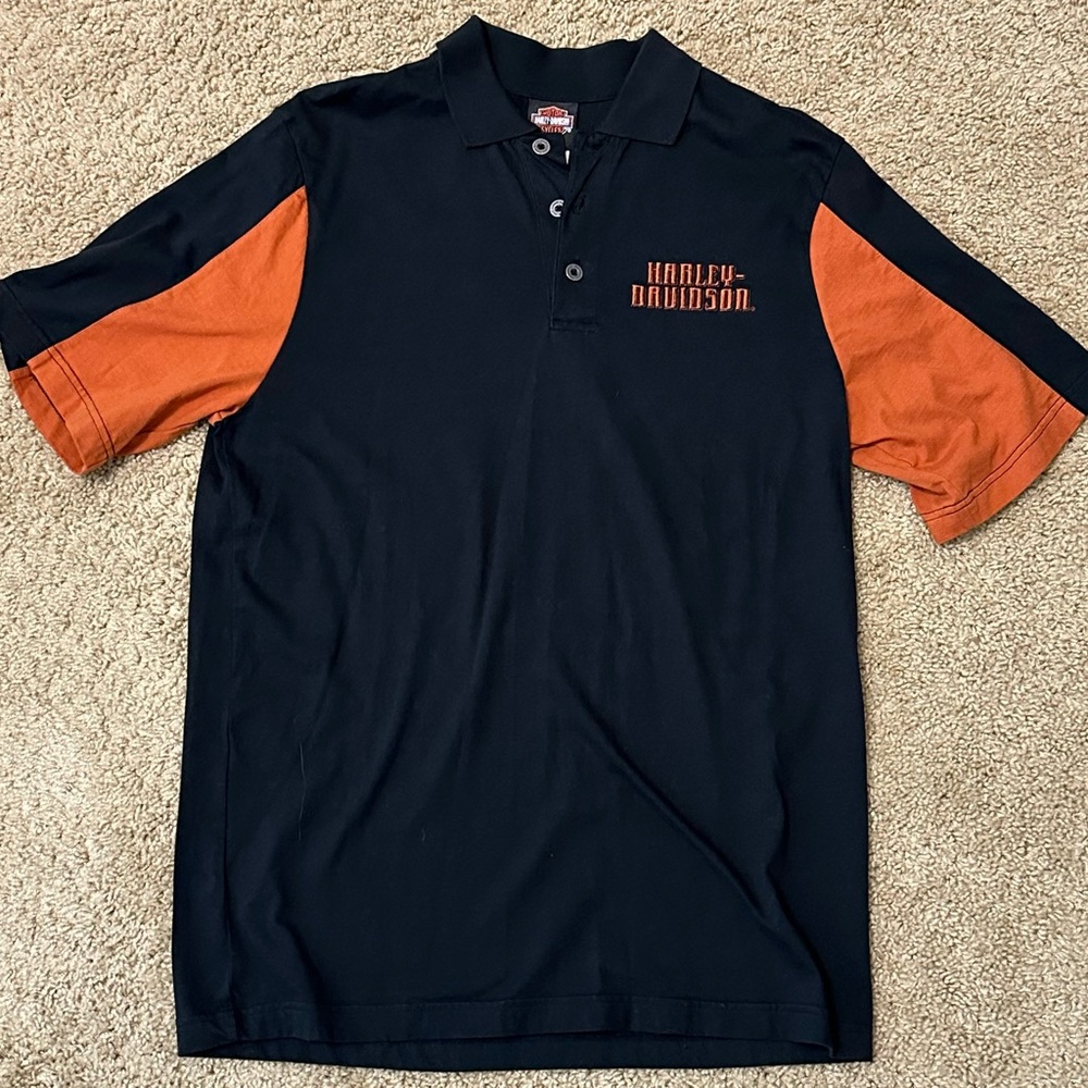Harley-Davidson Men's Black and Orange Polo Shirt “Live Free Ride Hard”